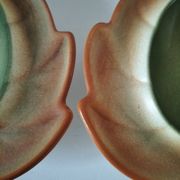 Pair of biomorphic bowls Salins France moss green, 1950s