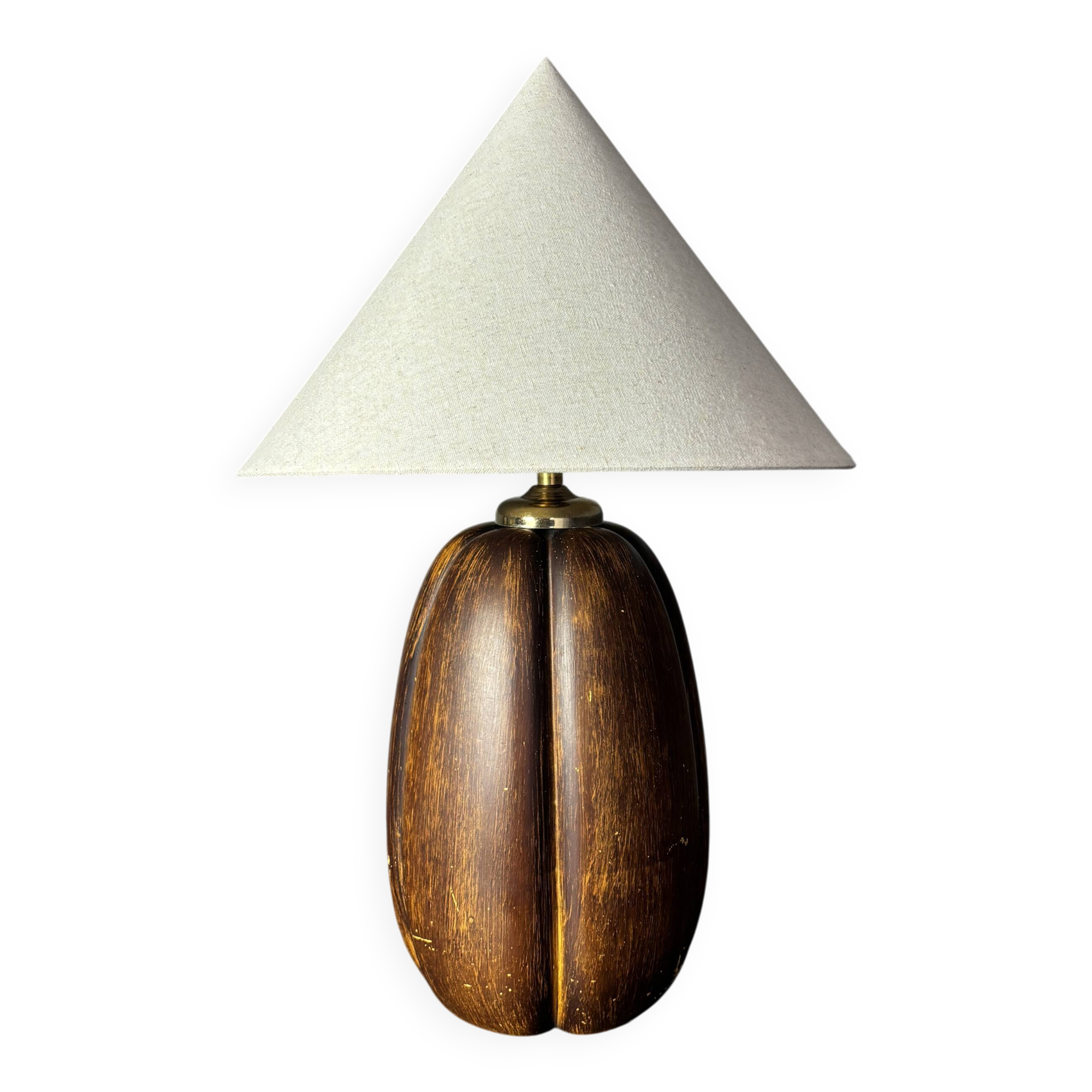 Midcentury faux bois ceramic Coco de Mer table lamp, 1970s