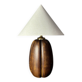 Lampe de table en céramique faux bois Coco de Mer des années 1970, style milieu de siècle.
