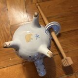 Antique chocolate pot in faience with its original whisk.