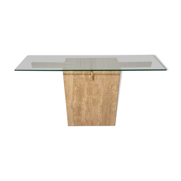 Console en travertin et croix en métal doré, Italie, 1970s