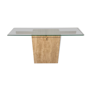 Console en travertin et croix en métal doré, Italie, 1970s