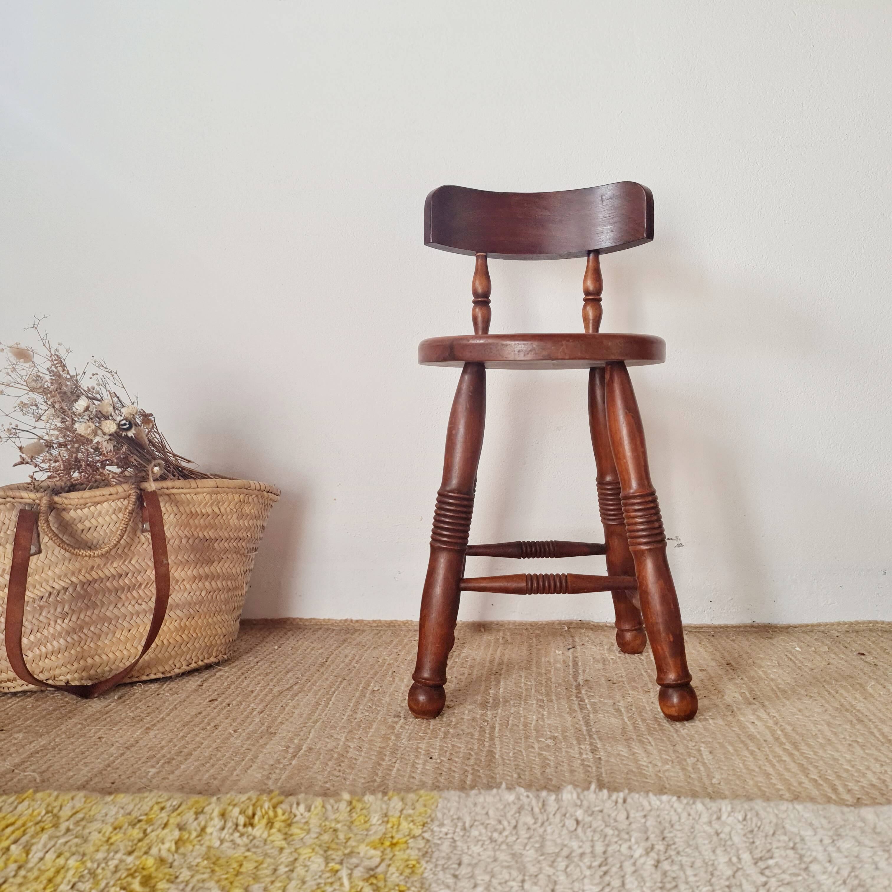 Antique wooden chair - oak - folk art - brutalist