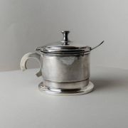 Argent Metal Silver-Plated Art Deco Lidded Box with Spoon, Italian 1930s Table Decor
