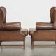 Set of 2 cow leather wingback armchairs in English style