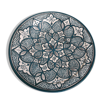 Round handmade ceramic dish from safi in morocco