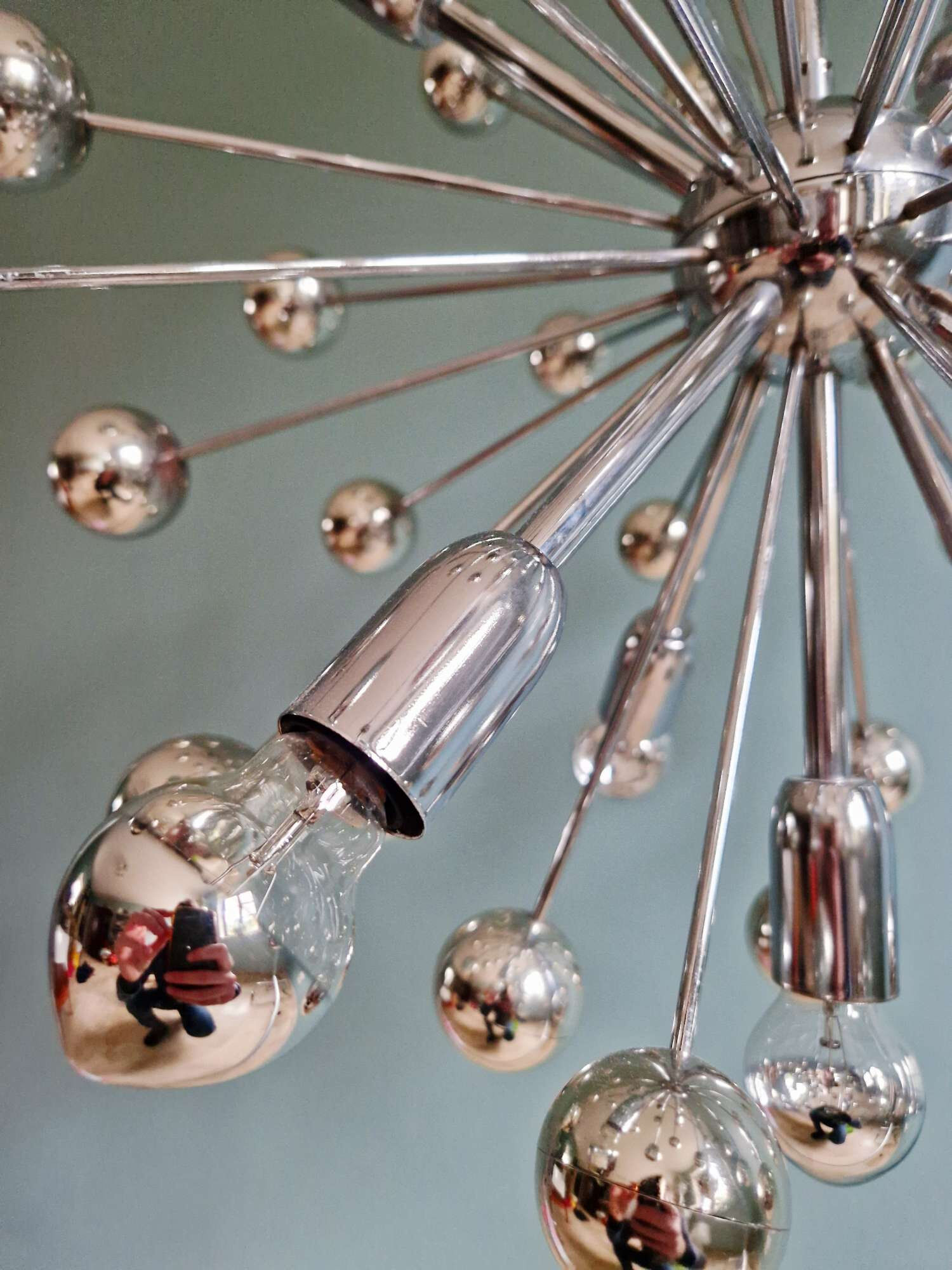 Sputnik chandelier in chromed metal, Space Age design, 1960