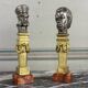 Pair of Abyssinian busts in nickel on gilded bronze and marble bases, 19th century.