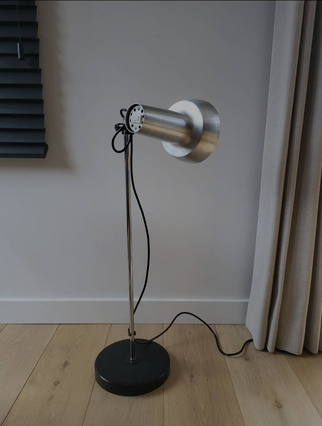 Vintage floor lamp from the mid-century, chrome, presumably 1970s.