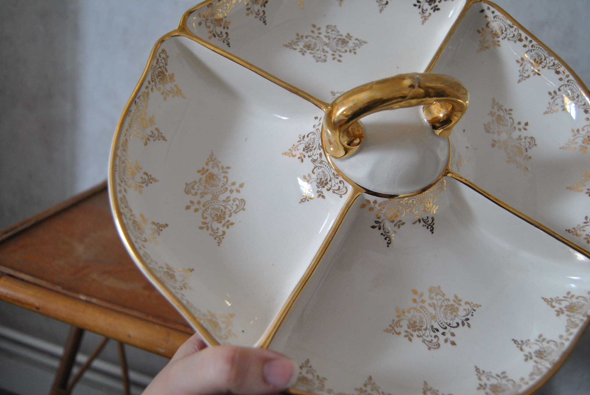 Aperitif tray in porcelain gilded decoration Villeroy & Boch 50s/60s