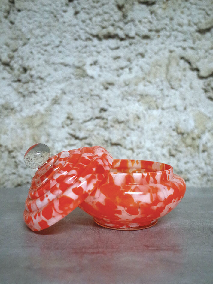 Glass candy maker style Bohemian Czech spatter glass