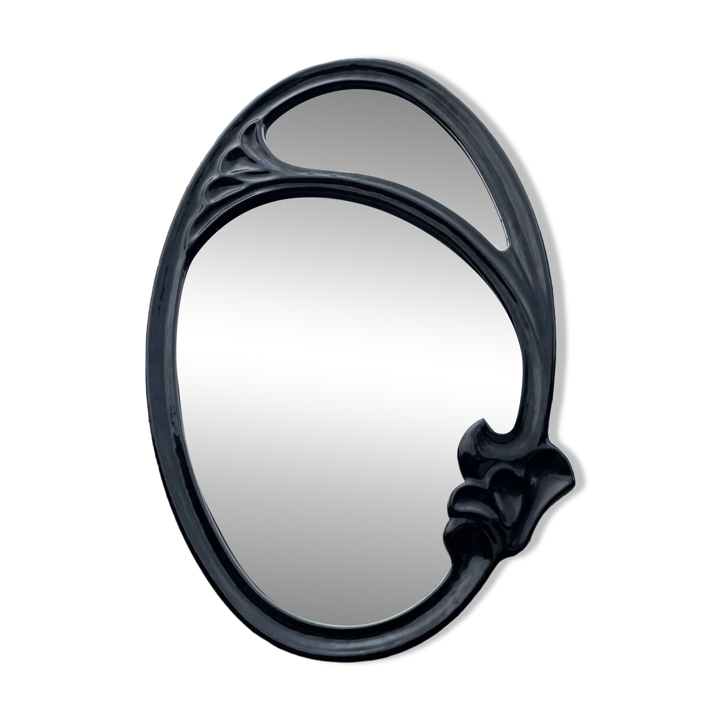 miroir ovale ancien Art Nouveau fonte d'acier émaillée