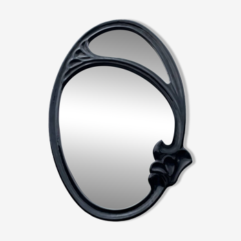 miroir ovale ancien Art Nouveau fonte d'acier émaillée