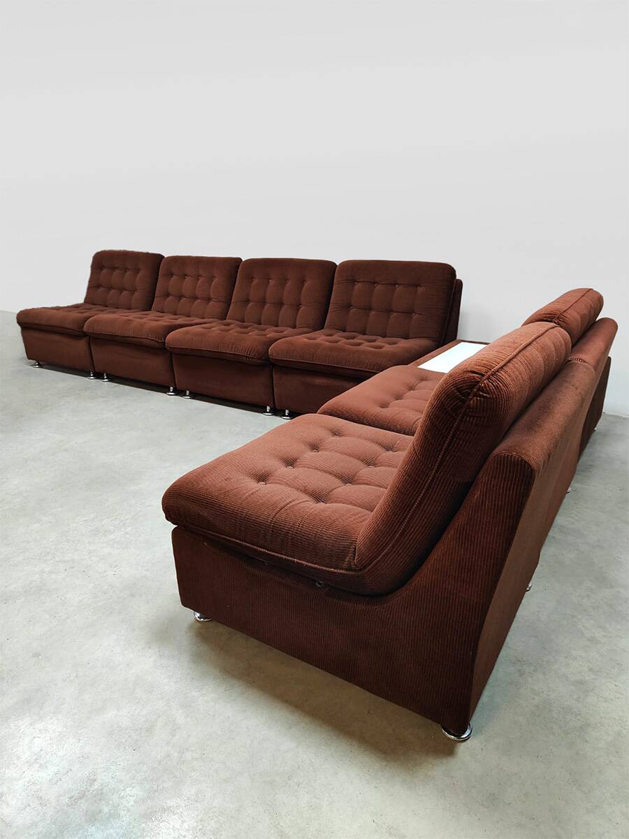 Canapé modulable vintage en velours rembourré « Sunset brown »