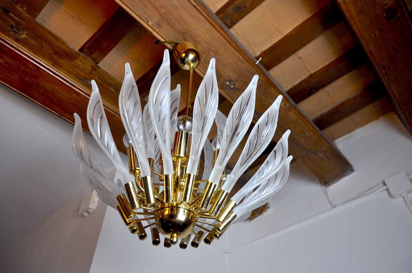 Venini's floral chandelier, murano glass leaves, Italy, 1970