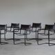 Ensemble de 6 fauteuils en porte-à-faux vintage en cuir brun par Linea Veam, Italie, années 70