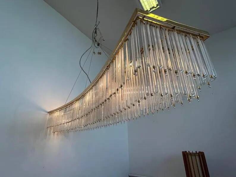 Big design hand made XXL glass and brass austrian chandelier - 1980s