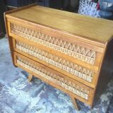 Wooden and rattan chest of drawers