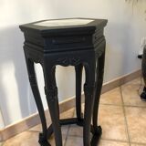 Hexagonal pedestal table with white grey marble top