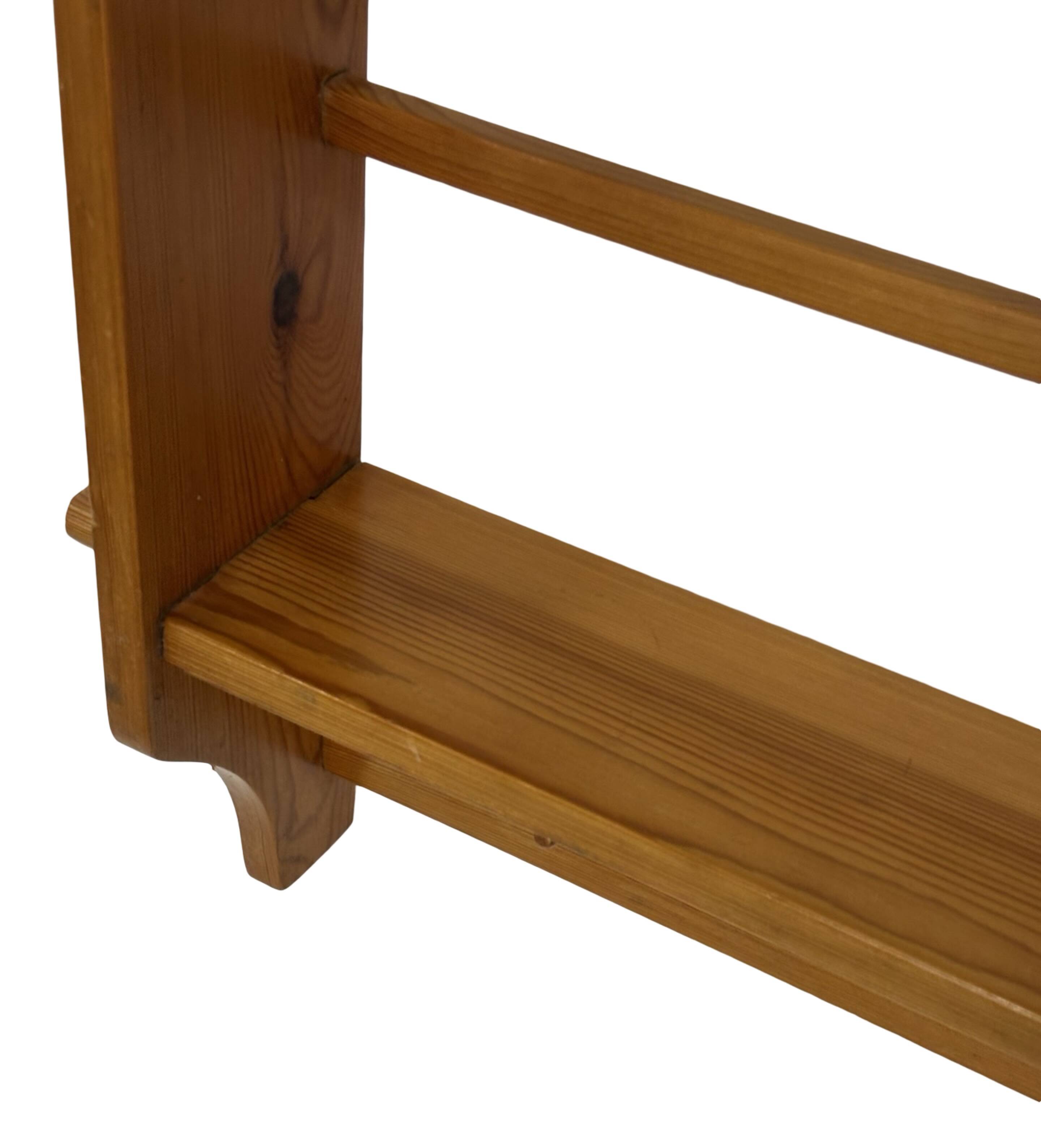 Vintage wooden wall shelve rack bookshelf in pinewood minimalist design