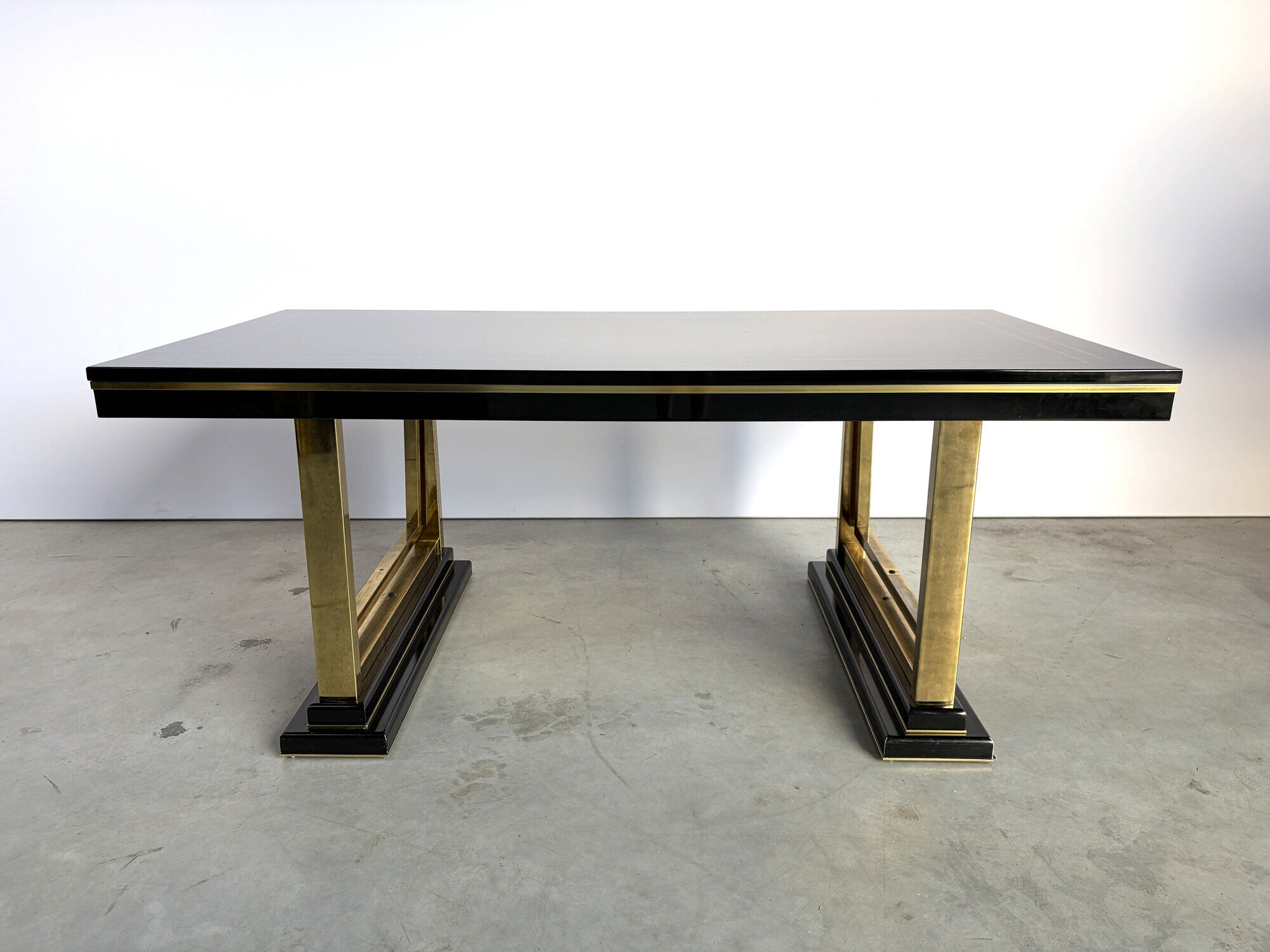 Vintage lacquer and brass dining table, 1970s