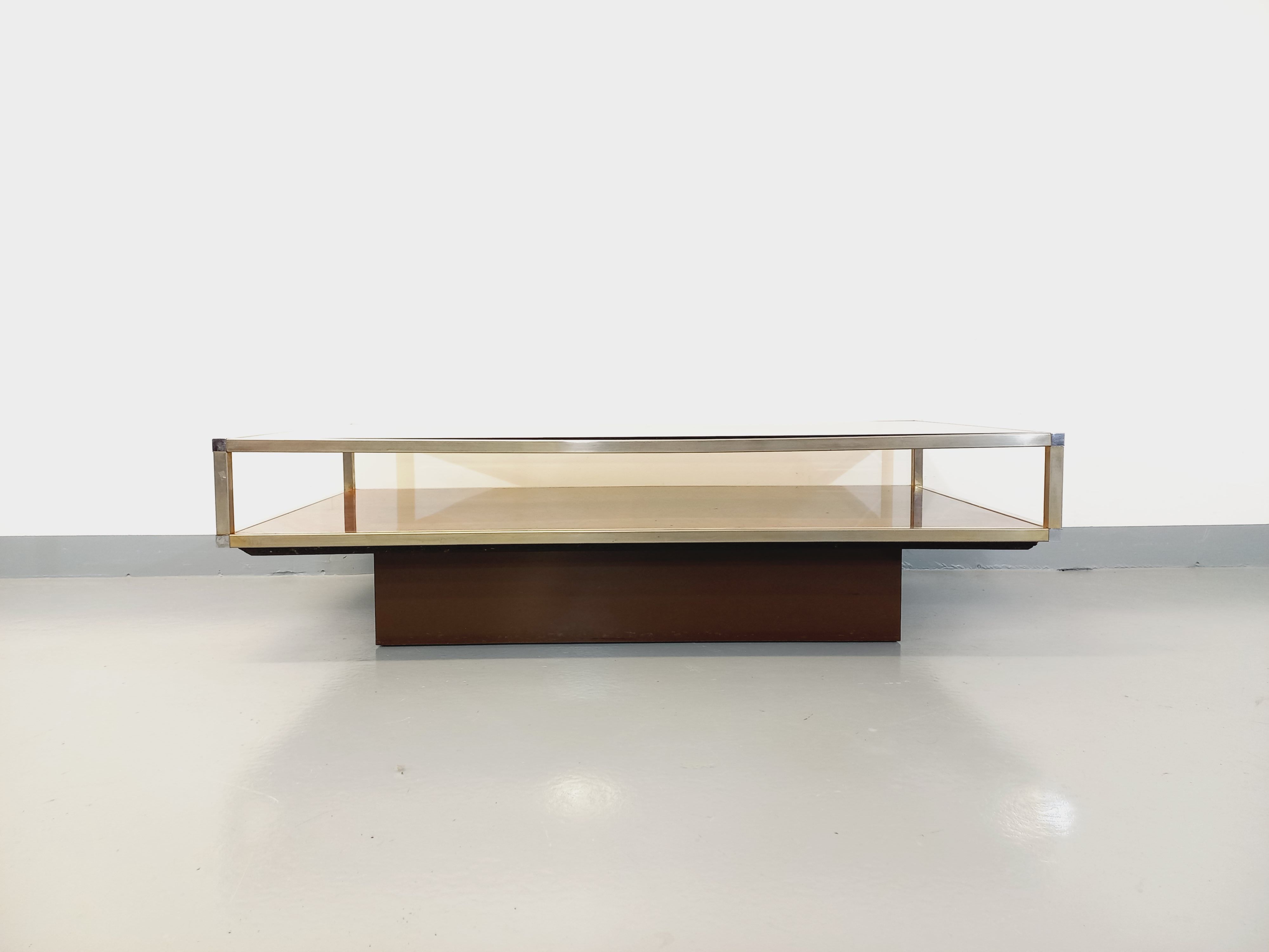 Vintage coffee table in smoked glass, chromed metal and magnifying glass from the 70s