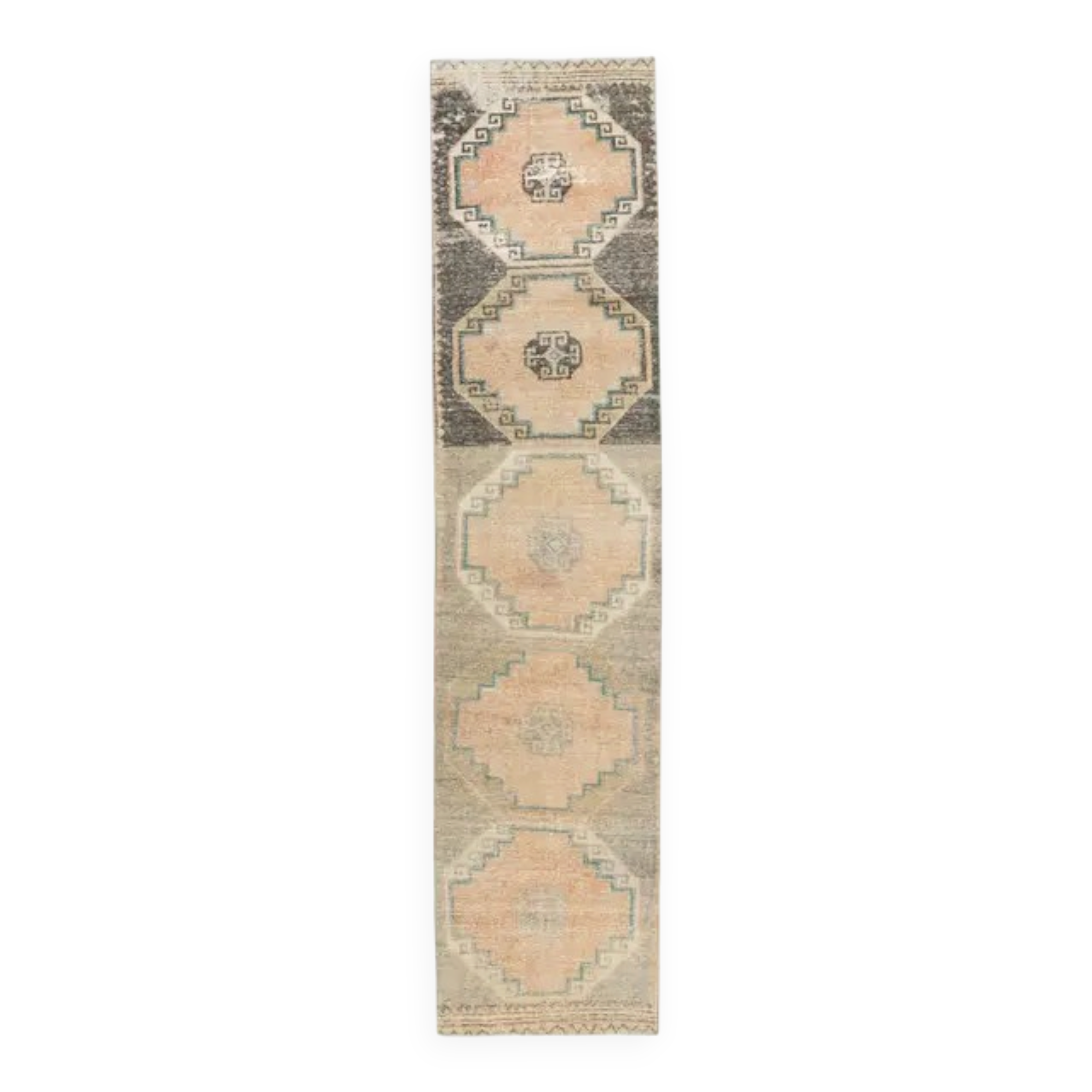 Vintage orange Turkish hand-knotted runner 81x356