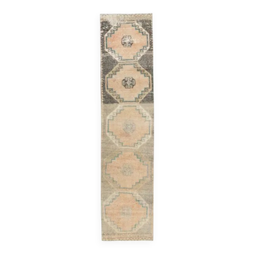 Vintage orange Turkish hand-knotted runner 81x356