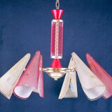 Bi-color chandelier, perforated metal, France Mid-Century