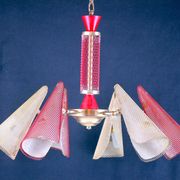 Bi-color chandelier, perforated metal, France Mid-Century