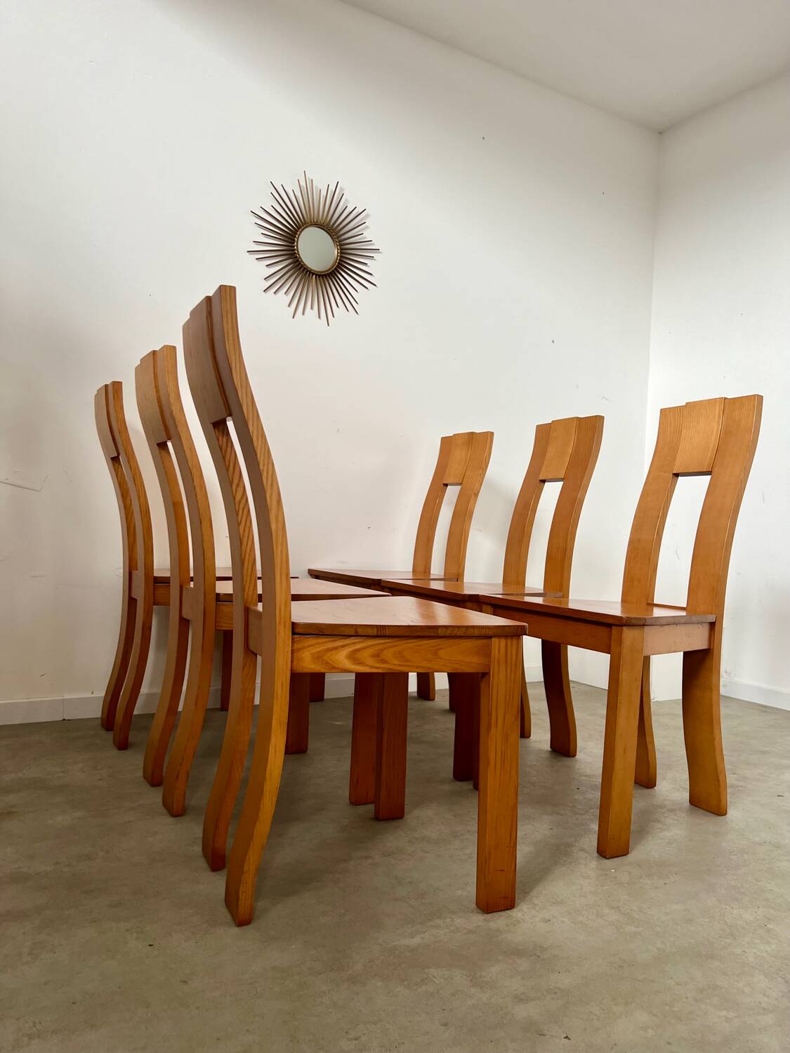 Set of 6 solid elm chairs 70s vintage Seltz design