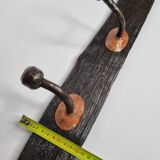 Handcrafted wall coat rack in driftwood, copper and forged steel, 3 hooks, 63 cm