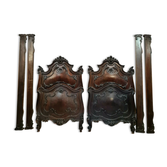 Pair of center beds louis xv baroque curved walnut with brown patina around 1850