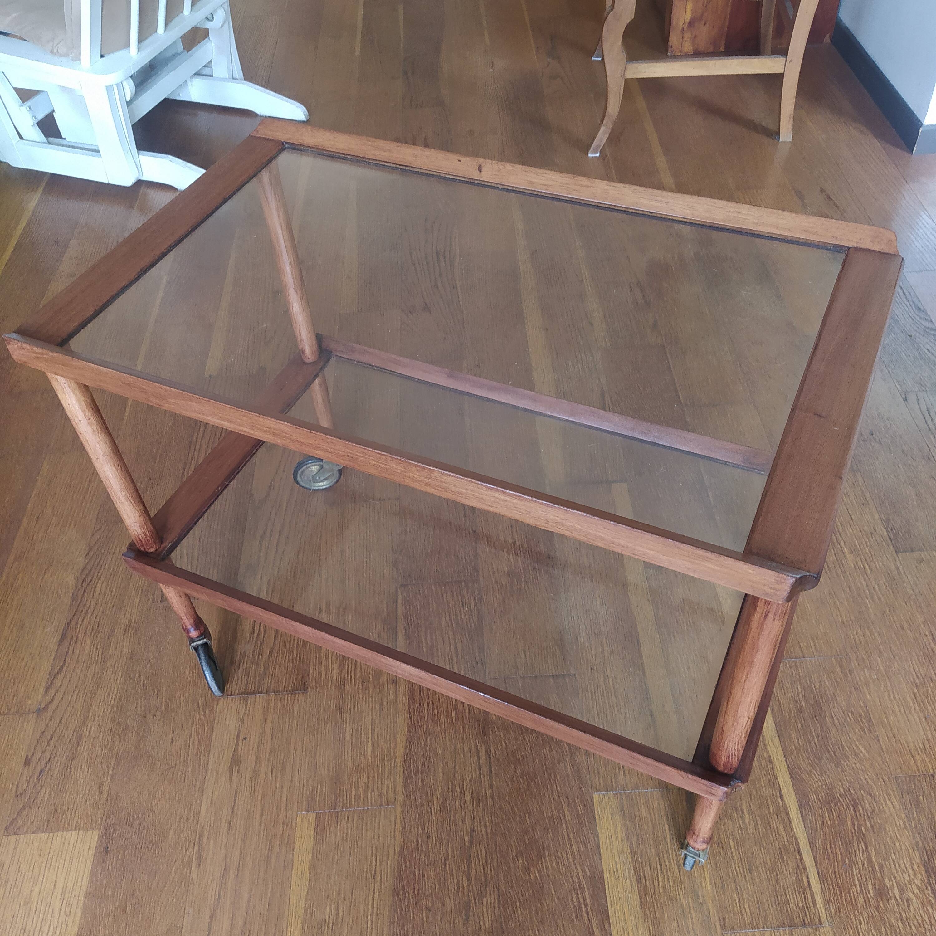 Italian walnut serving trolley attributed to Cesare Lacca, 1960s
