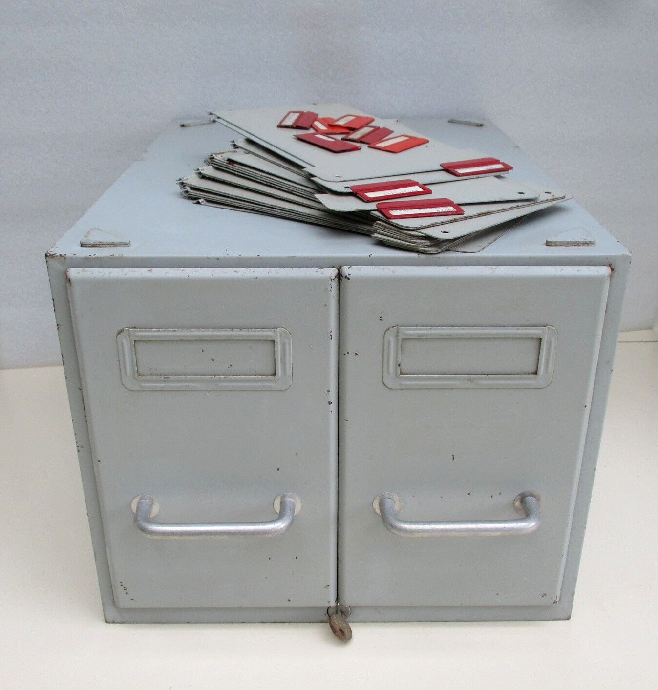 Vintage metal box with 2 drawers -industrial furniture grey