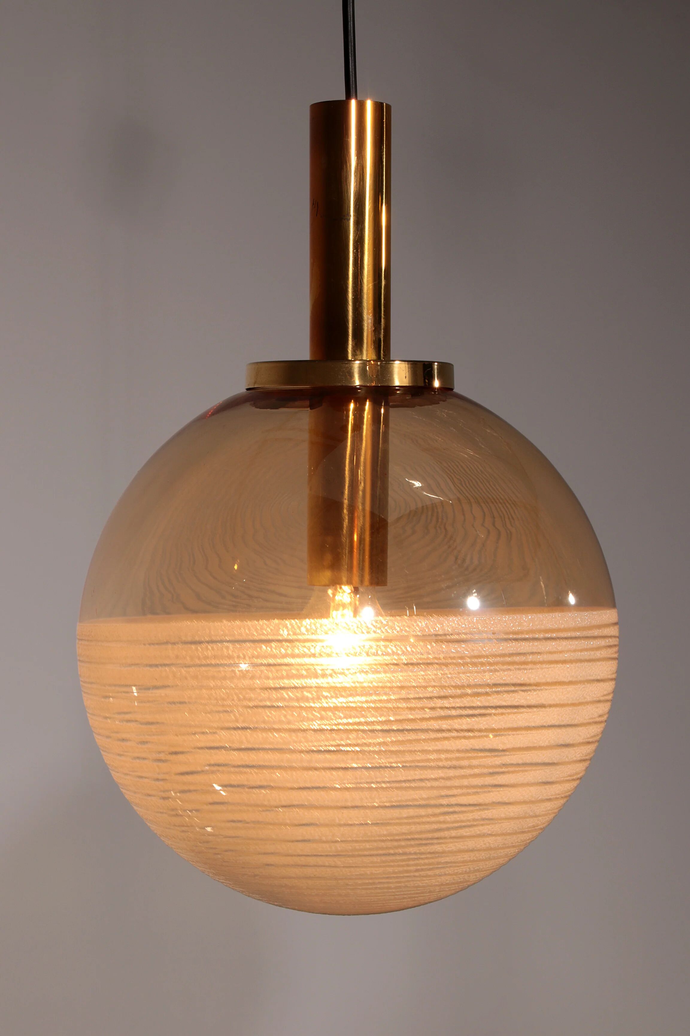 Glashütte Limburg hanging lamp amber glass, 1960s