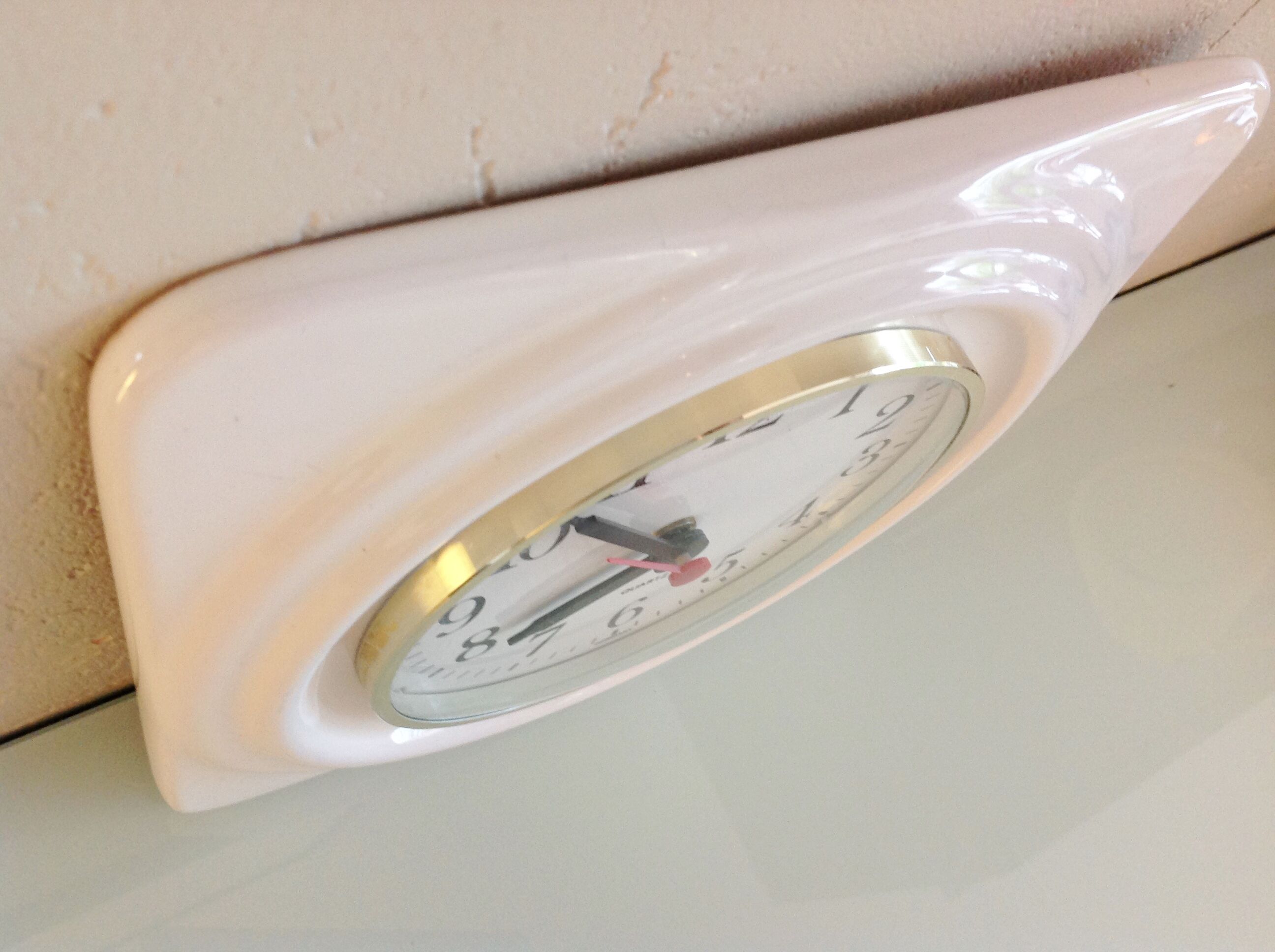 White ceramic square clock, vintage 60/70