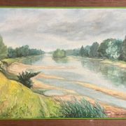 Tableau HST "Tree-lined riverbank" signed early 20th century