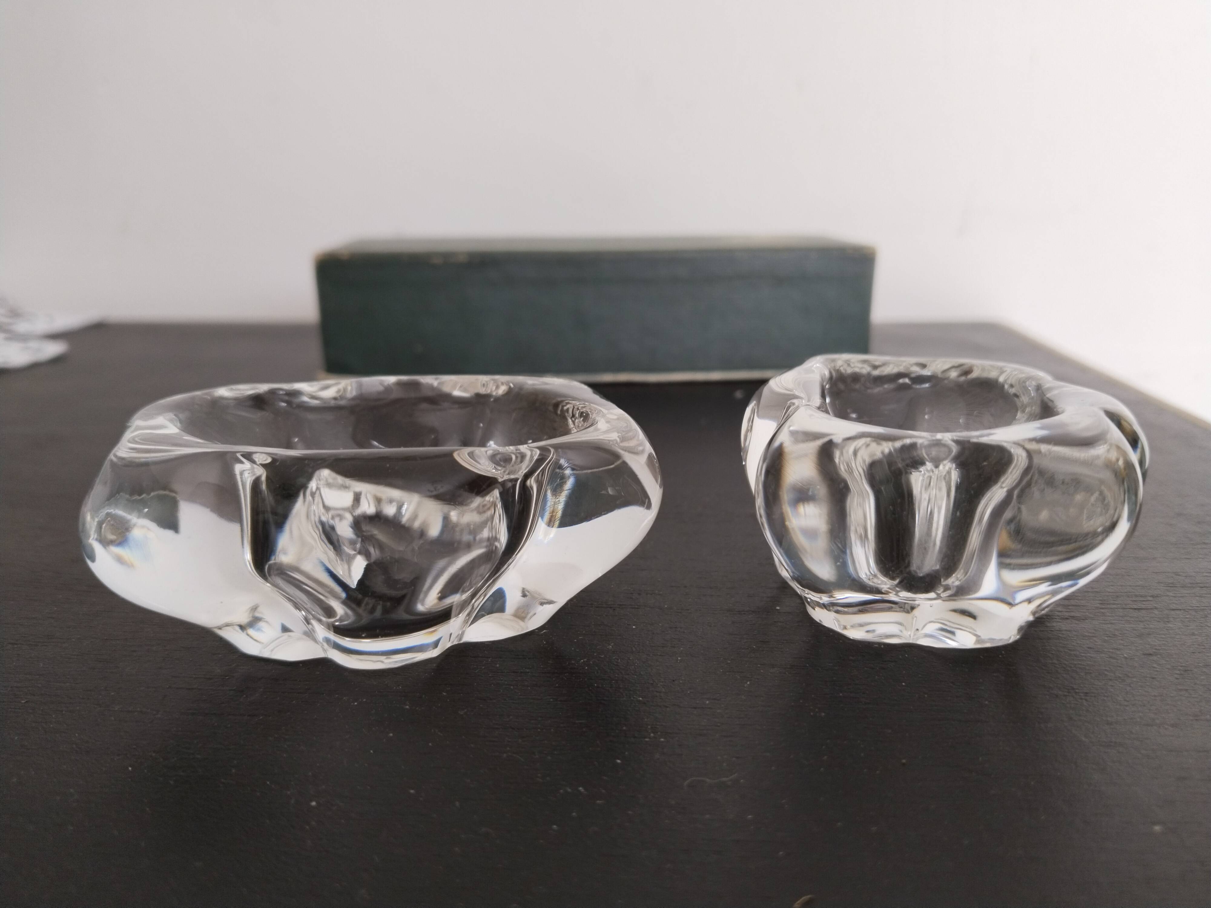 Crystal salt and pepper shakers signed Daum France; antique french