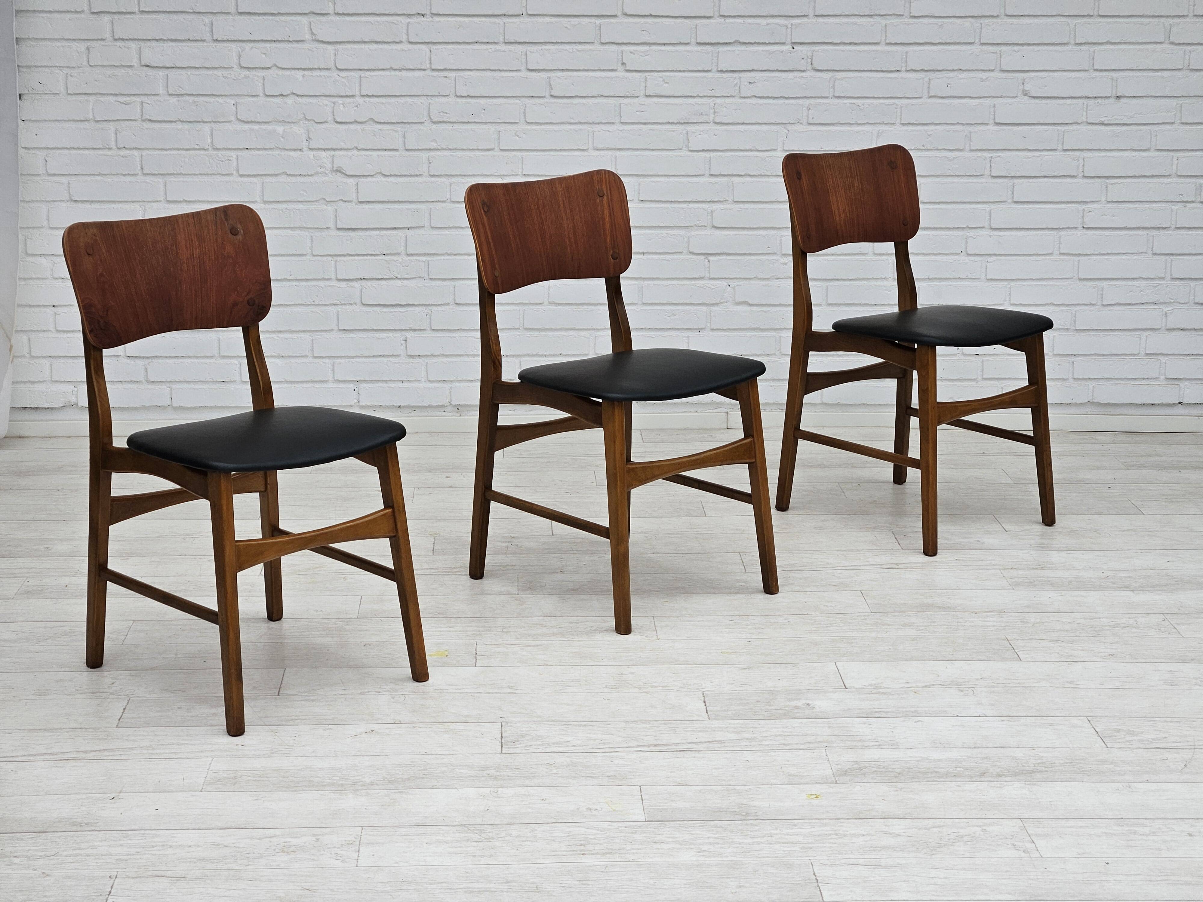 1960s, Danish design by Ib Kofod Larsen, set of 3 dining chairs model 62.
