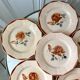 Set of 6 flat plates Digoin Sarreguemines pink flowers years 30-40