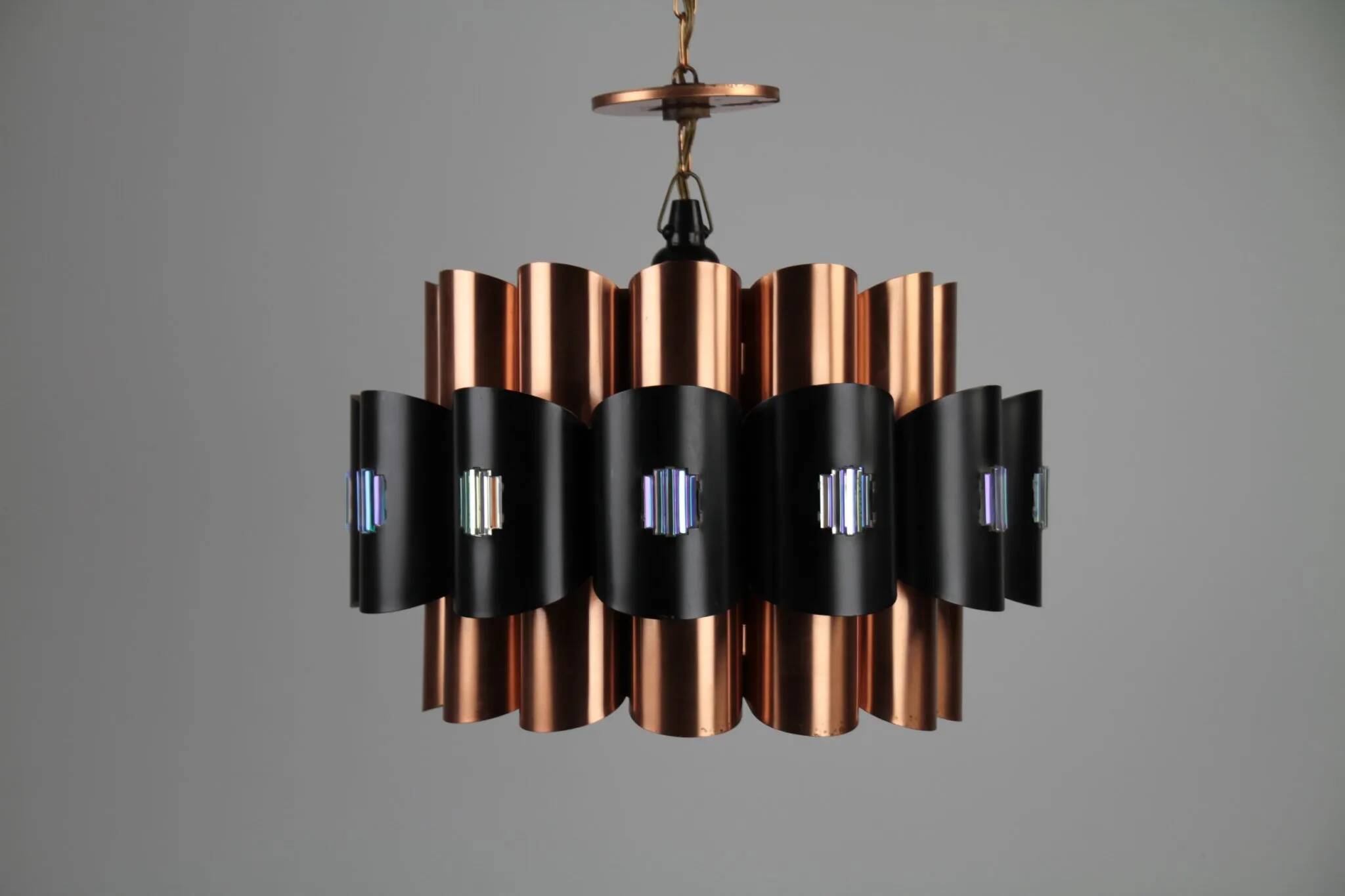 Copper & Black Pendant Lamp by Werner Schou for Coronell Elektro — Denmark, 1960s