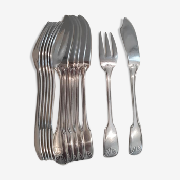 6 fish cutlery in silver metal model vendôme shell