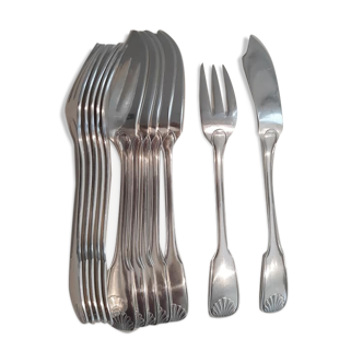 6 fish cutlery in silver metal model vendôme shell