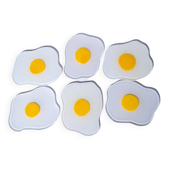 Raw to fried squiggled egg glass coaster set of six