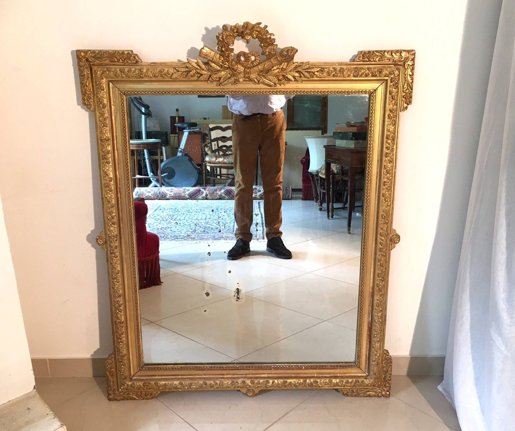 Louis XVI style and 19th century fireplace mirror
