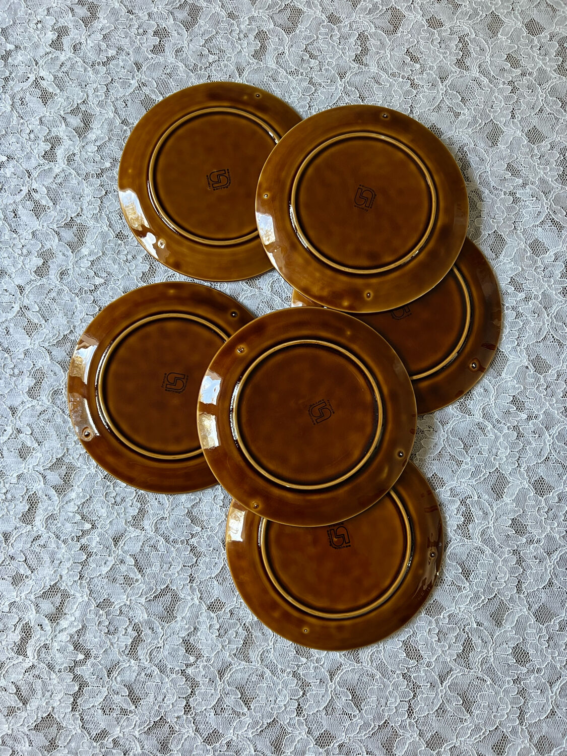 Set of 6 vintage Sarreguemines barbotine dessert plates