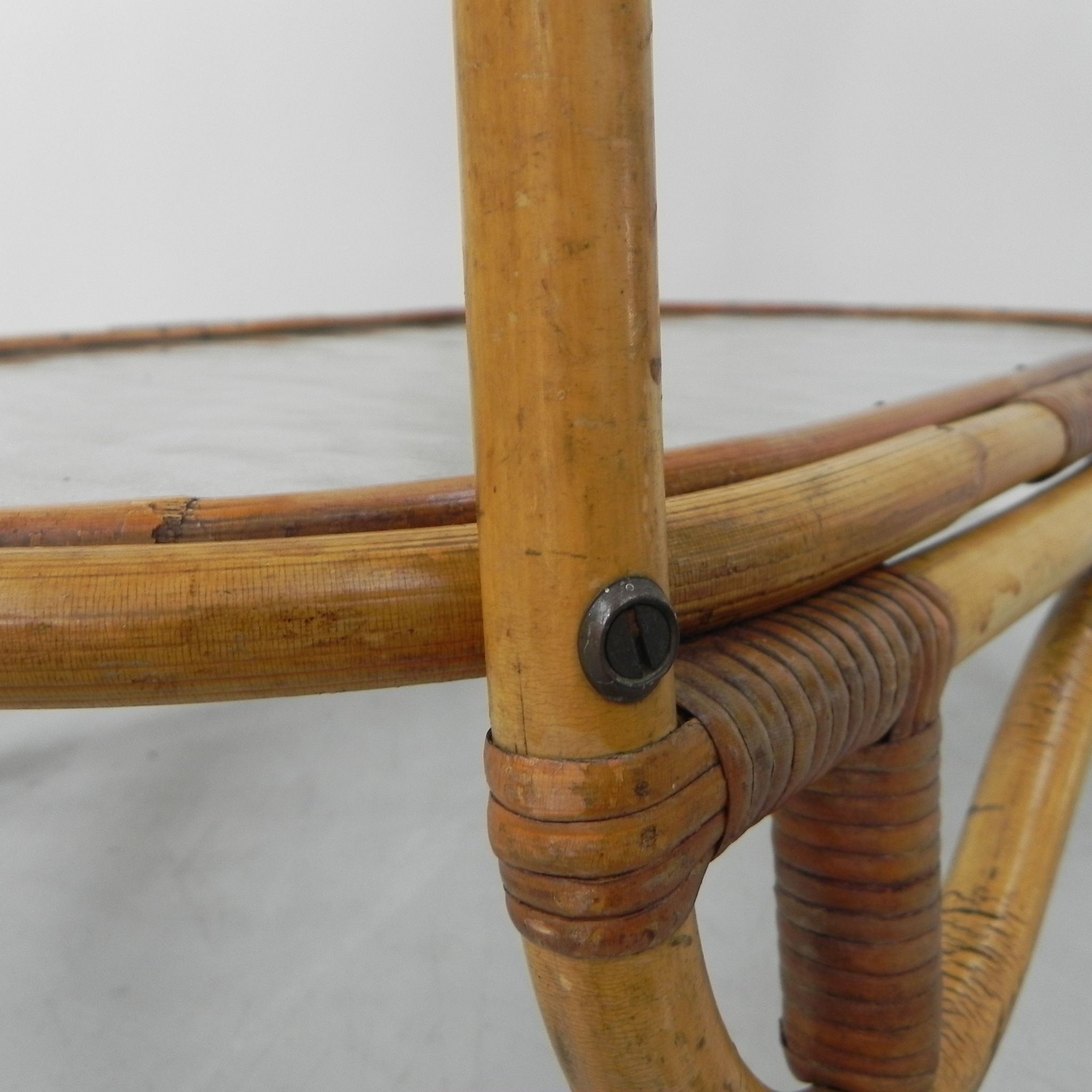 Bamboo, rattan serving trolley on castors