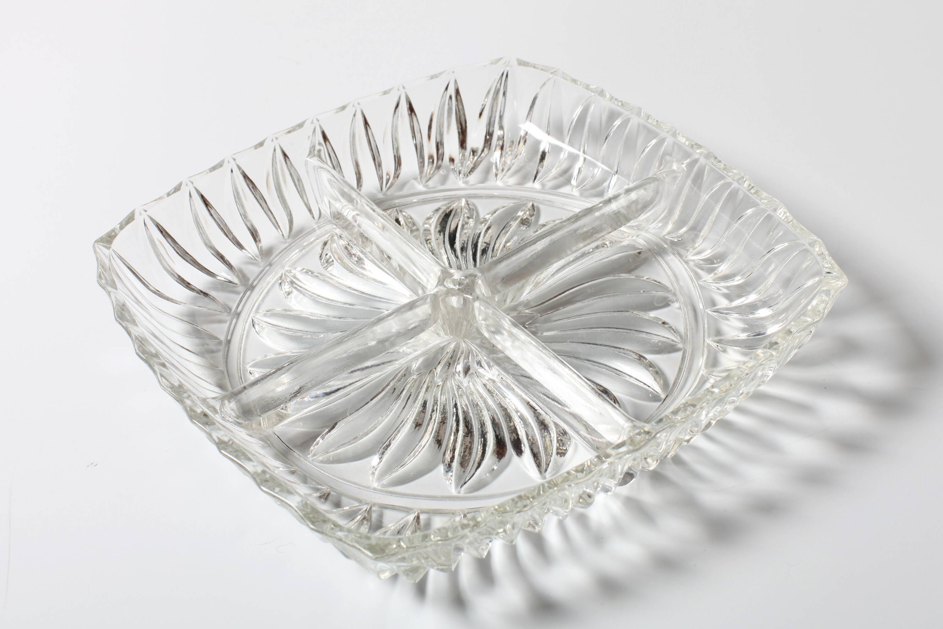 Mid-century Divided Serving Plate / Clear Appetizer Tray / Italy / 1970s
