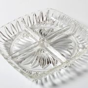 Mid-century Divided Serving Plate / Clear Appetizer Tray / Italy / 1970s